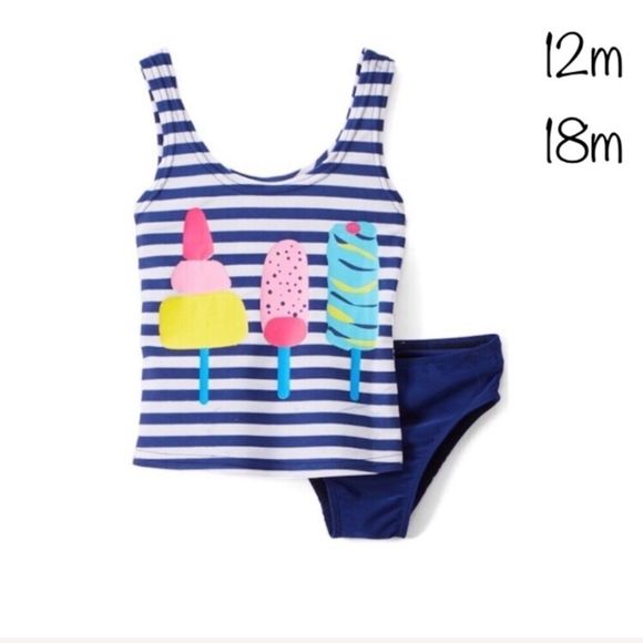 Blue and White Striped Two Piece Tankini Set With Three Ice Cream Cones NWT - Picture 4 of 5